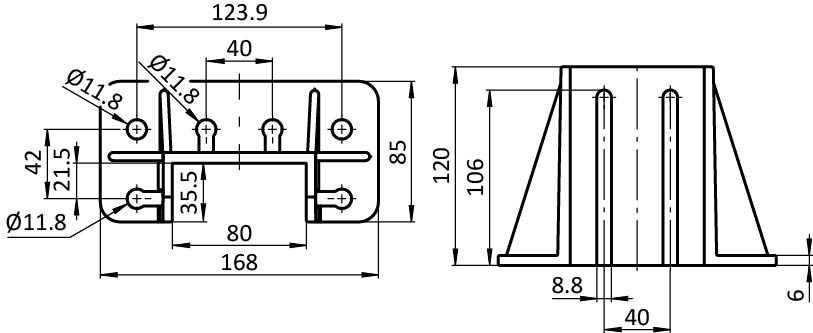 Base de montaje para perfil 80 - 85 x 168